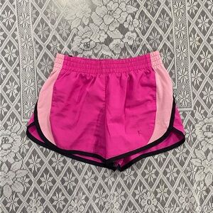 Athletic Shorts in Pink and Black with Curved Hem and Elastic Waistband